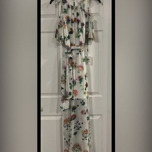 CALVIN KLEIN White Floral Off-Shoulder Belted Maxi Dress Size 4~NWT~$118